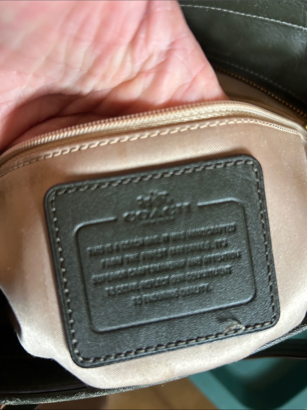 Coach Dark Green Leather Tote with Front Pocket and Silver Hardware - Picture 9 of 13